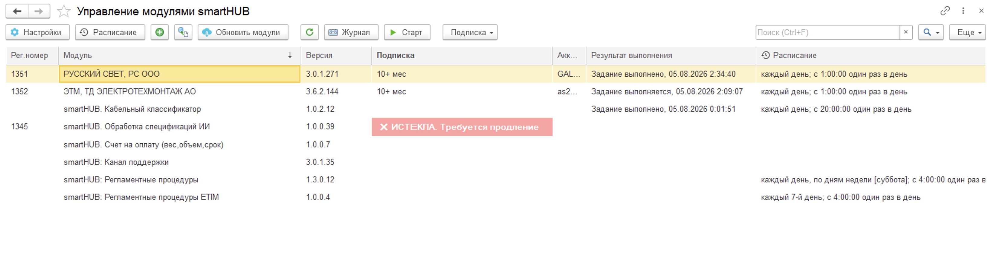 Управление интеграционными модулями